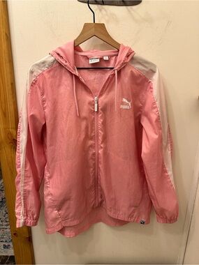 Puma Pink and White Hooded Zip Jacket